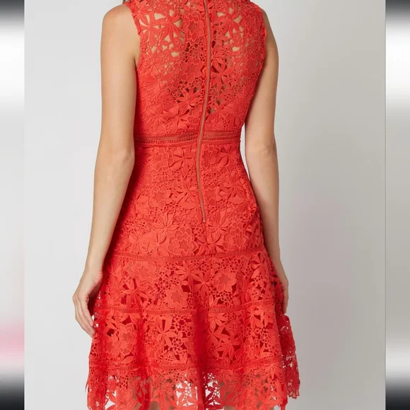 Bardot Elise Crochet Lace Dress in Poppy Red Sleeveless High Neck S/6 - Picture 2 of 15